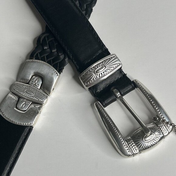 Woolrich Accessories - Woolrich Belt Womens Small Black Leather Braided Western Silvertone Hardware 1"
